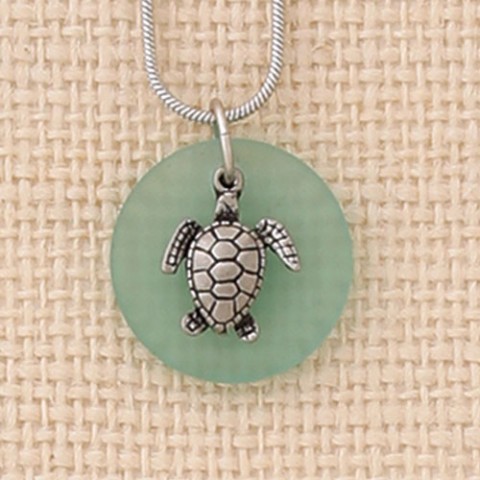 Turtle Round Disc Necklace (Green)